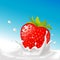 Vector splash of milk with big strawberry- illustration