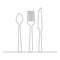 Vector Spoon, fork, knife continuous one line drawing on white background stock illustration