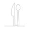 Vector Spoon, fork, knife continuous one line drawing on white background stock illustration