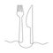 Vector Spoon, fork, knife continuous one line drawing on white background stock illustration