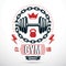 Vector sport equipment, dumbbell with disc weight and kettle bell. Fitness and heavyweight gym sport club emblem template