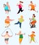 Vector sport fatty people fitness gym color flat icon workout set. Fat people fitness gym fat exercise health workout