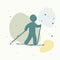 Vector sport icon. Vector skier sportsman on multicolored background