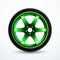 Vector sport wheel with green rim. Car alloy wheel isolated