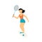 Vector sport woman playing badminton with racket