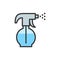 Vector sprayer, sprinkler, water spray bottle flat color line icon.