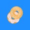 Vector Spread Bagel, Cut in Half Donut on Light Blue Background.