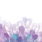 Vector spring bouquet with outline violet crocus or saffron flower and green leaf on the pastel background. Ornate floral bunch.