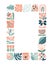 Vector spring ethnic logo composition pattern frame tile mosaic of bird, flower, leaf, strawberry and branch. Cute boho