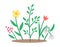 Vector spring flower bed icon. First blooming plants illustration. Floral clip art. Cute flat nursery bed with snowdrop and tulip