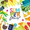 Vector square banner, poster or flyer background for summer travel, holidays and tourism.