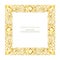 Vector square frame from realistic golden gems and jewels on white background. Shiny diamonds jewelry design elements.