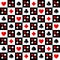 Vector square game seamless pattern with card suits of cards on the chessboard.