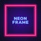 Vector square neon frame on transparent background