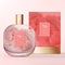 Vector Square Shape Rounded Corner  Clear Glass Perfume Bottle with Rose Pattern Printed on Back Panel.