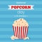 Vector square template banner National Popcorn day 19 January. Greeting card illustration with popcorn bucket on blue
