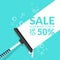 Vector of squeegee scraping on blue background with bubble foam and text for advertisement of cleaning tools sales.