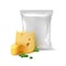 Vector Stack of Potato Crispy Chips with Cheese Onion and Vertical Sealed Empty Plastic Foil Bag for Package Design