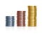 Vector stacks of coins. Gold, silver and copper