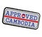 Vector Stamp of Approved logo with Cambodian Flag in the shape of O and text Cambodia