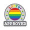 Vector Stamp of Approved logo with LGBTQ+ Flag in the round shape on the center