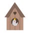 Vector starling-house with bird inside icon isolated on white background. Spring traditional symbol and design element. Cute