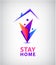 Vector stay home logo. Family sitting home. Quarantine or self-isolation. Health care concept. coronavirus, global viral