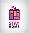 Vector stay home logo. Heart and house icon. Stayhome campaign for pandemic coronavirus, covid-19 outbreak prevention