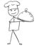 Vector Stick Man Cartoon of Male Cook Chef in Hat Holding