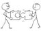 Vector Stick Man Cartoon of Two Men Holding a Large Jigsaw