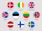 Vector stickers flags collection. European countries flags set. Round elements. Traditional colors. Northern Europe states. Denmar