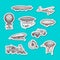 Vector stickers set dirigibles, bicycles and cars