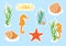 Vector stickers set with ocean or sea animals with wtite border for cutting