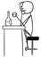 Vector Stickman Cartoon of Sad Man in Depression Drinking Alone