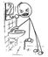 Vector Stickman Cartoon of Tired or Sick Man Cleaning his Tooth