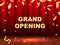 Vector stock illustration. Grand opening. Wooden stage with red curtains