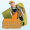 Vector stock illustration. Harvesting. A man collects oranges