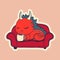 Vector Stock Illustration isolated Emoji character cartoon dragon dinosaur lying on the sofa with a cup