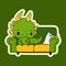 Vector Stock Illustration isolated Emoji character cartoon green dragon dinosaur lying on the sofa sticker