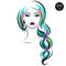 Vector Stock Woman with braid. Beauty Girl Portrait with Colorful hair and Earrings