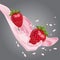 Vector strawberries in pink milk