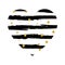 VECTOR striped textured heart, hand drawn paint stripes and golden confetti circles.