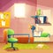 Vector student small room, cartoon bedroom, dormitory