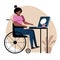 A vector of a student in a wheelchair while the remote study