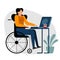 A vector of a student in a wheelchair while the remote study