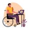 A vector of a student in a wheelchair while the remote study