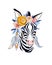 Vector stylish boho design. Hand drawn illustration zebra and flowers.