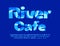 Vector stylish Emblem River Cafe. Trendy bright Font. Creative Alphabet Letters and Numbers set