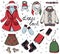 Vector stylish fashion set of woman`s autumn or winter clothes and accessories. Casual colorful outfit with skirt