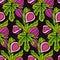 Vector stylish hand drawn seamless pattern with figs and leaves.